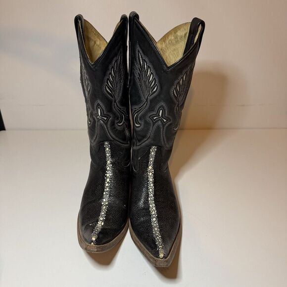 Mens Black Cowboy Boots Stingray Imitaition Leather Pointed Toe Sz 6 Arango Boot - Picture 4 of 12
